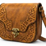 Model wearing Handmade Leather Crossbody Bag - Filigree Cut-Out - ASL Egypt