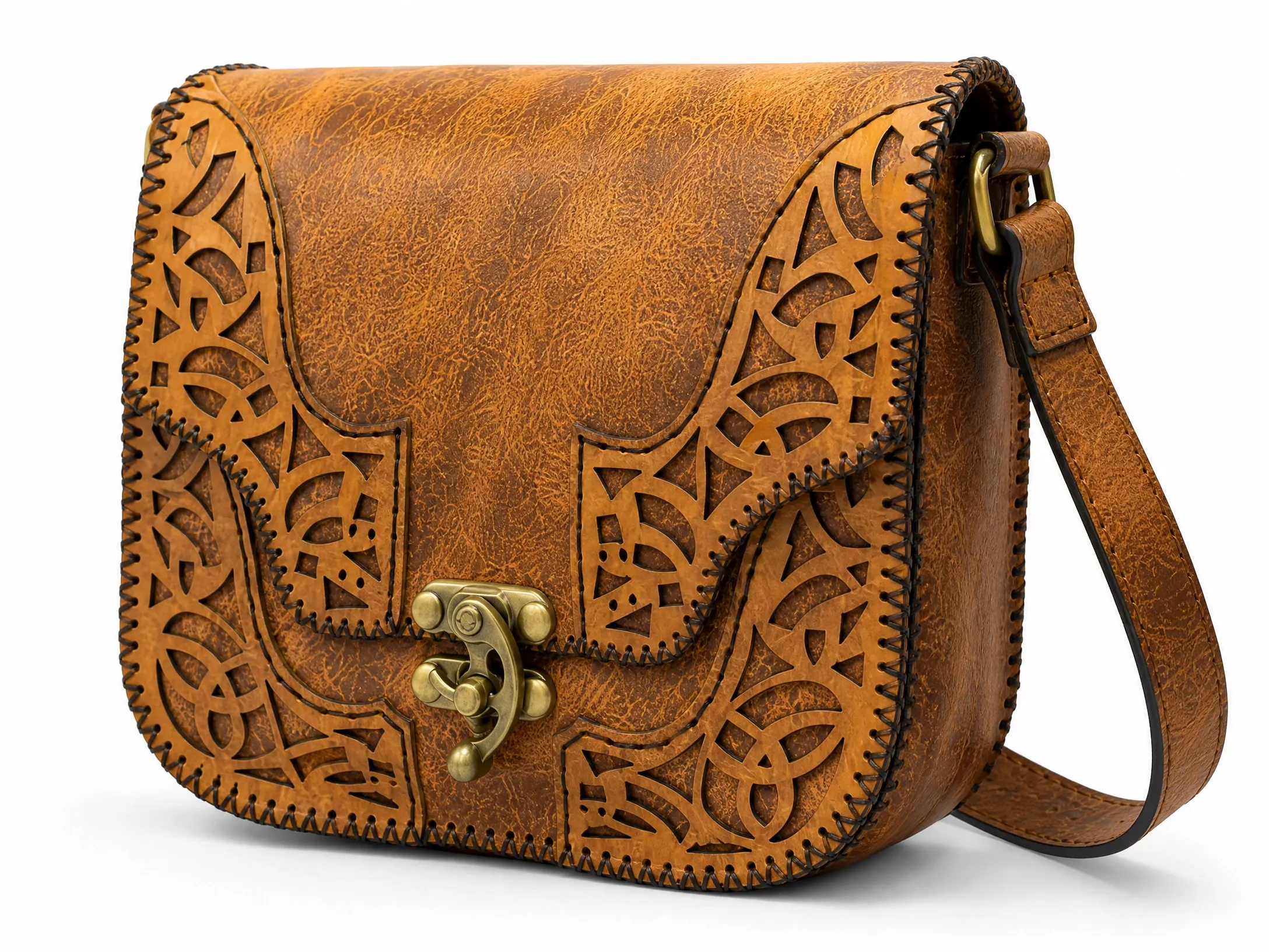 Handmade Leather Crossbody Bag — Filigree Cut-Out | ASL Egypt Alternative