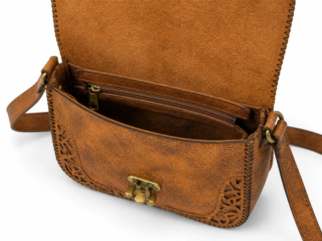 Interior of Handmade Leather Crossbody Bag - Filigree Cut-Out - ASL Egypt